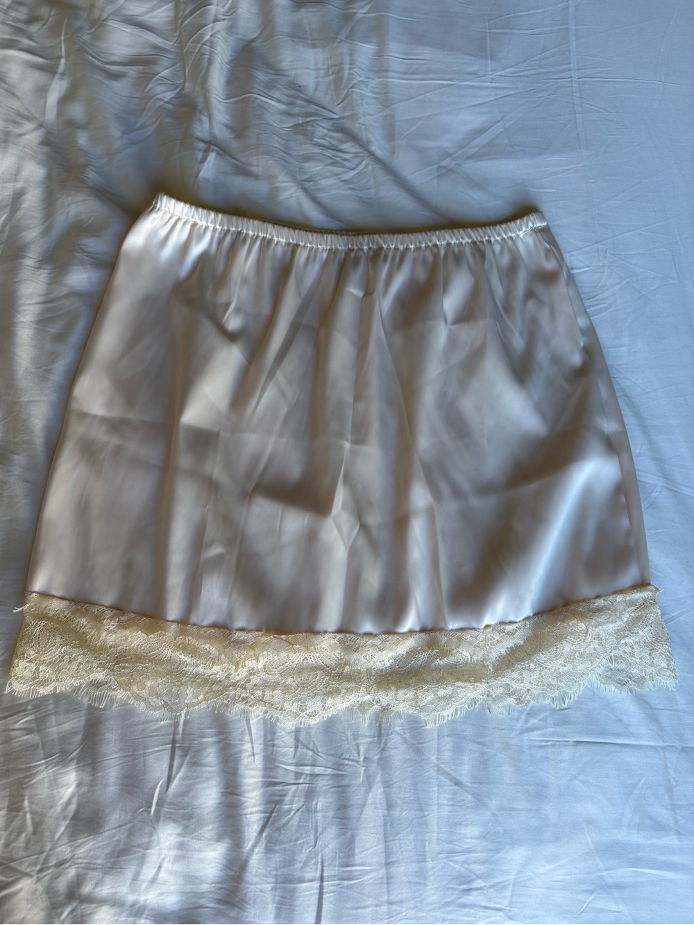 Amazon Satin Lace Ivory & Light Yellow Mini Skirt